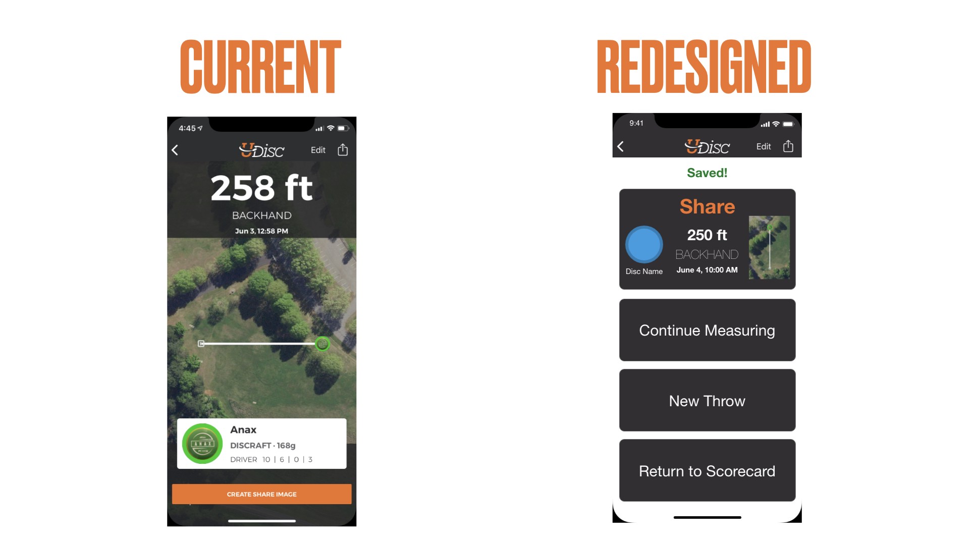 Image that shows a side-by-side of the before and after app design.